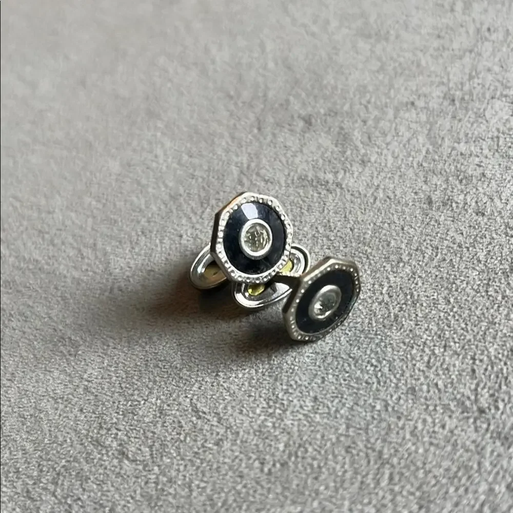 Vintage Silvertone and Black Enamel cuff links